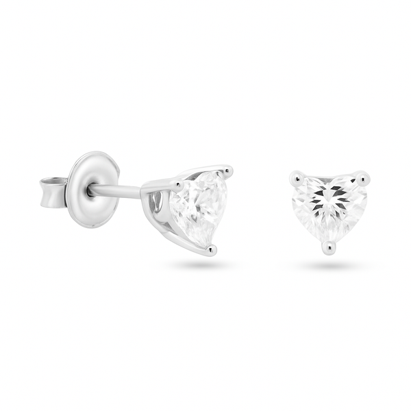 Sterling Rhodium Plated 925 Sterling Silver Moissanite Stone Heart Earring - MGME00004