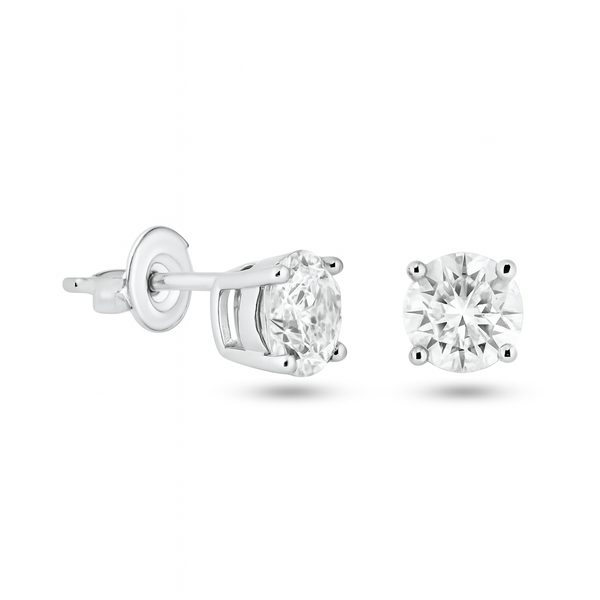 Sterling Rhodium Plated 925 Sterling Silver Moissanite Stone Round Earring - MGME00006