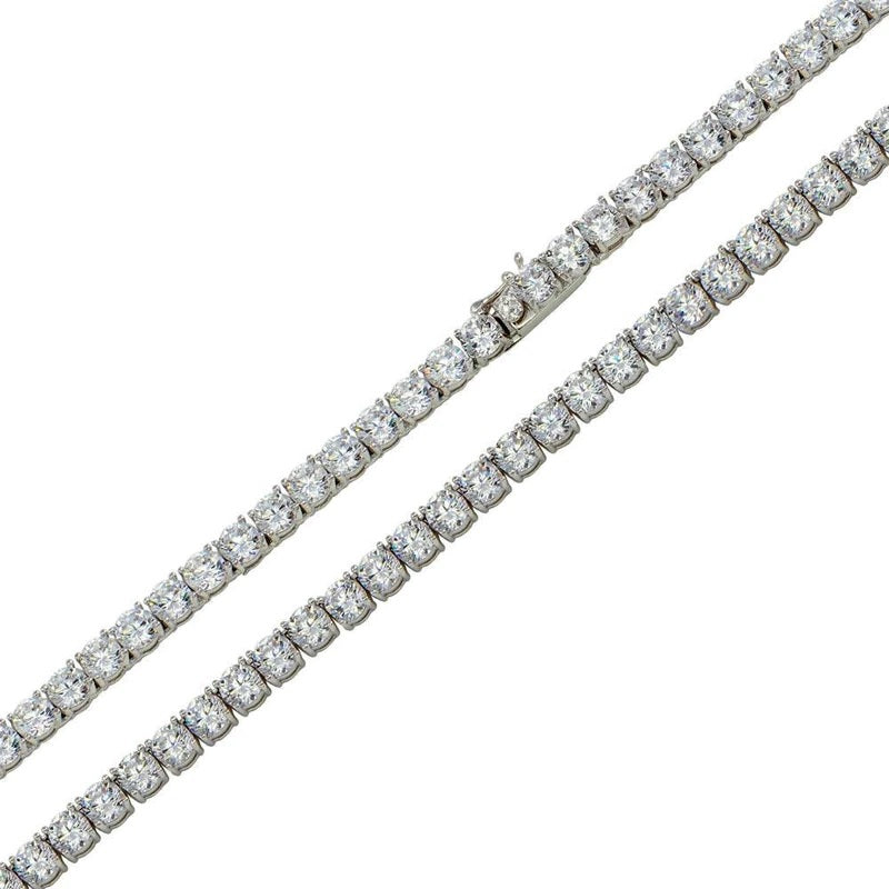 Rhodium Plated 925 Sterling Silver Moissanite Stone 3mm Tennis Necklace or Bracelet - MSLN00001 | MSLB00002