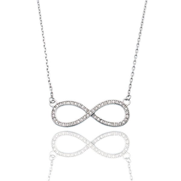 Rhodium Plated 925 Sterling Silver Infinity Moissanite Stone Adjustable Necklace - MGMN00019