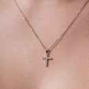 Rhodium Plated 925 Sterling Silver Moissanite Cross 9.6mm x 17.5mm Pendant - MGMN00020