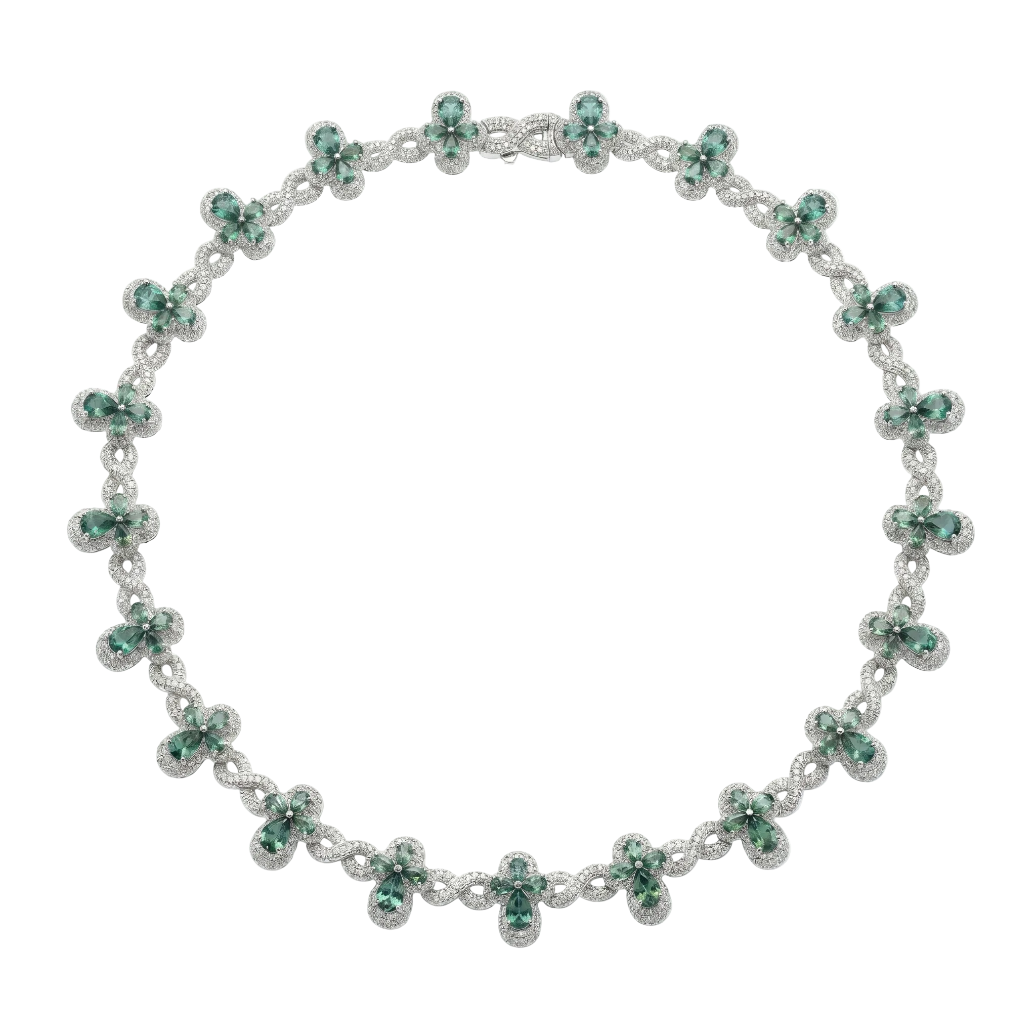 Rhodium Plated 925 Sterling Silver Moissanite Infinity Clover Necklace - MGMN0030