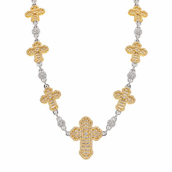 Two-Tone Plated 925 Sterling Silver Moissanite Multi Cross