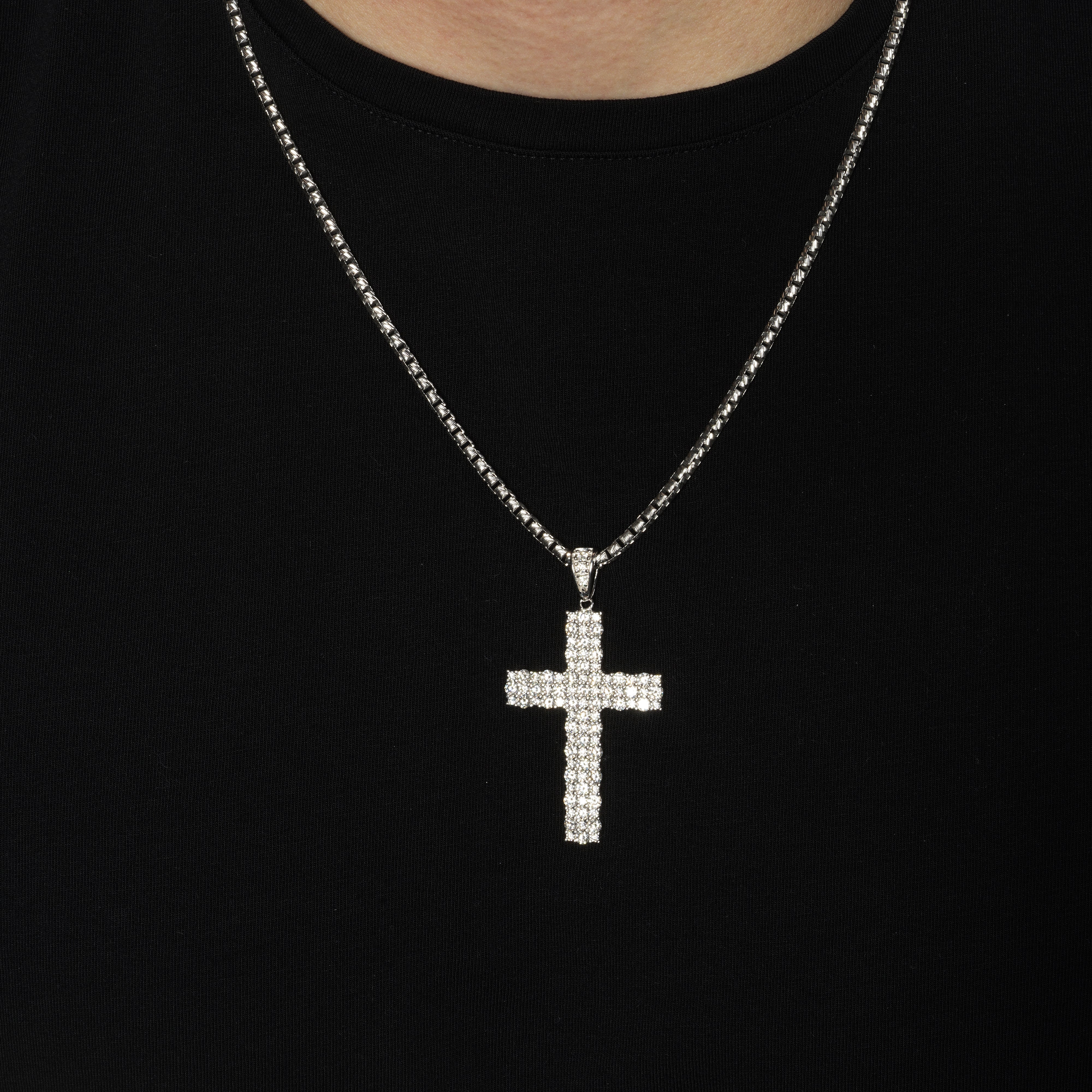 Rhodium Plated 925 Sterling Silver Moissanite Iced Out Cross