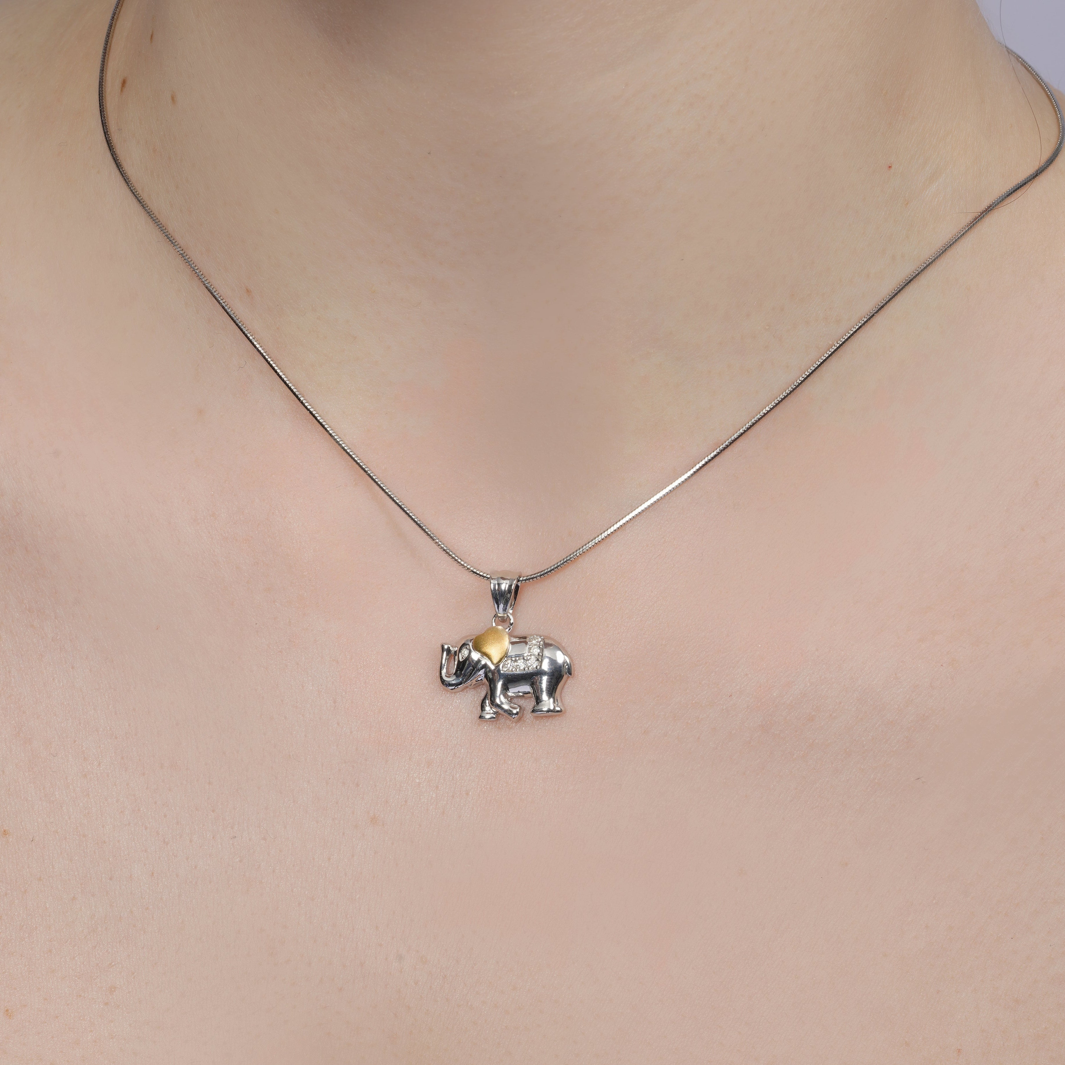 Two-Tone Plated 925 Sterling Silver Moissanite Baby Elephant Pendant - MGMP00029