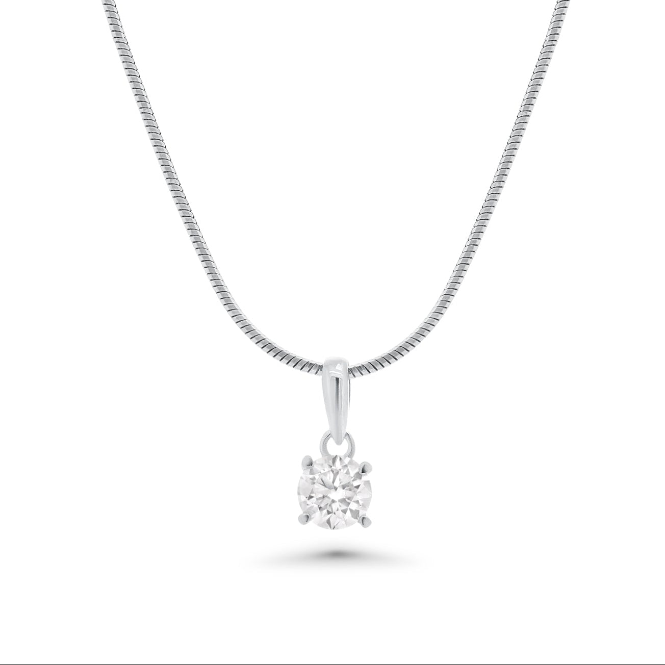 Rhodium Plated 925 Sterling Silver Moissanite Stone Four Prong Pendant - MGMP00031