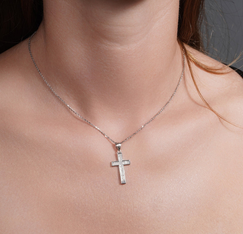 Rhodium Plated 925 Sterling Silver Moissanite Cross Pendant - MGMP00110