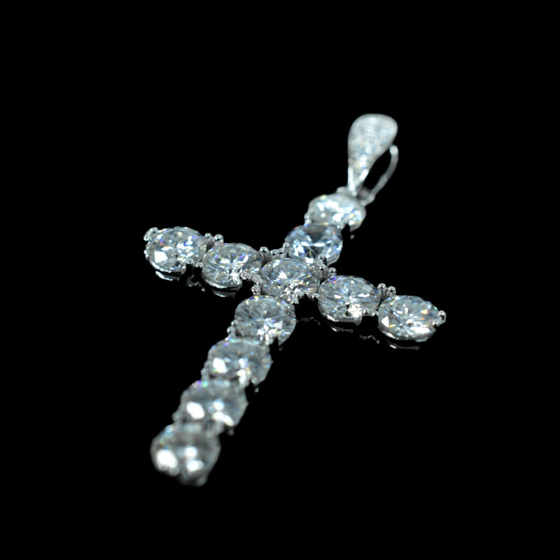 Rhodium Plated 925 Sterling Silver Moissanite Cross Pendant - MGMP00173