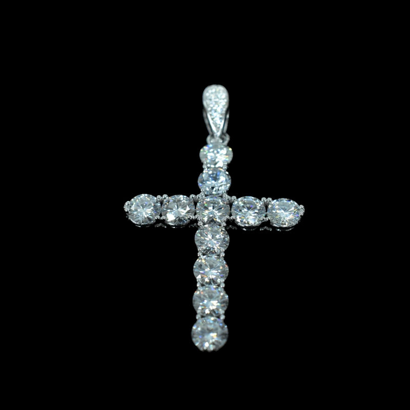 Rhodium Plated 925 Sterling Silver Moissanite Cross Pendant - MGMP00173