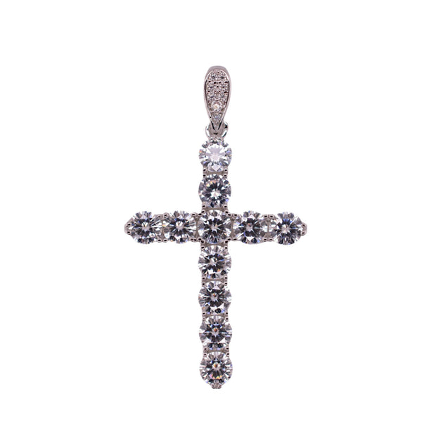 Rhodium Plated 925 Sterling Silver Moissanite Cross Pendant - MGMP00173