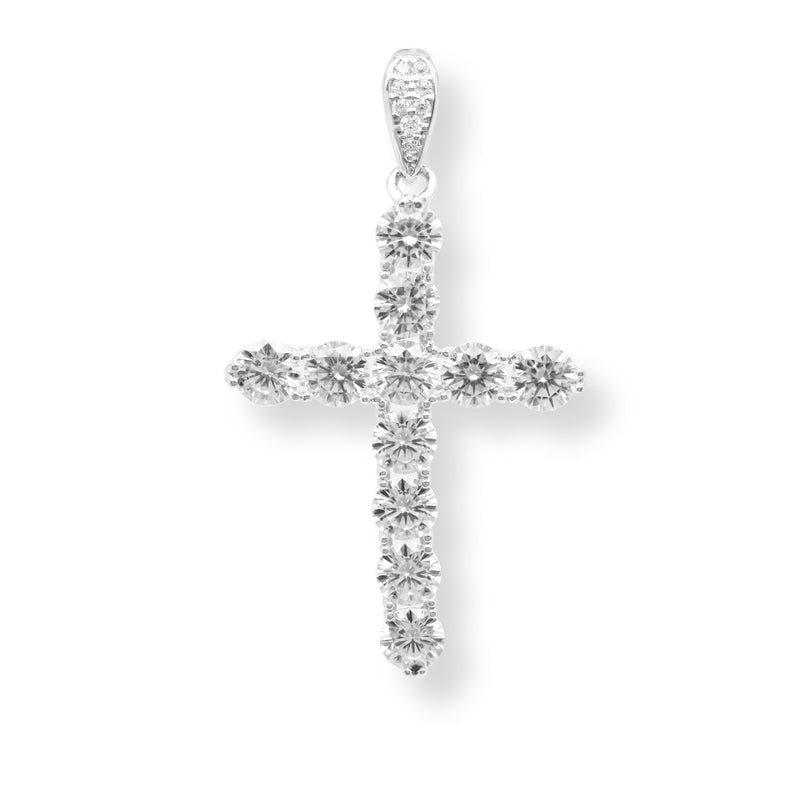 Rhodium Plated 925 Sterling Silver Moissanite Cross Pendant - MGMP00173