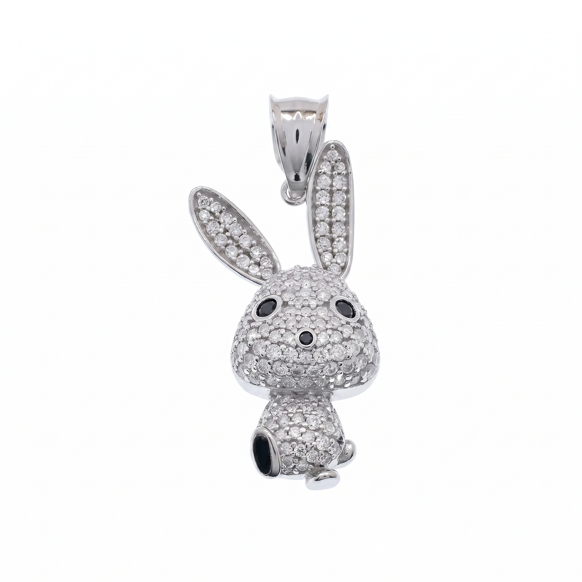 Rhodium Plated 925 Sterling Silver Moissanite Whimsical Rabbit Pendant - MGMP00019 | MGMP00020