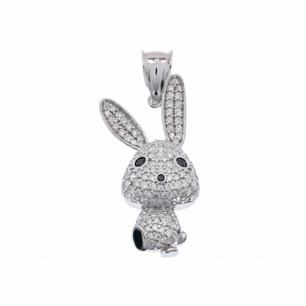 Rhodium Plated 925 Sterling Silver Moissanite Whimsical Rabbit