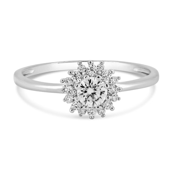 Anillo de moissanita con flor de plata de ley 925 rodiada - MGMR00004