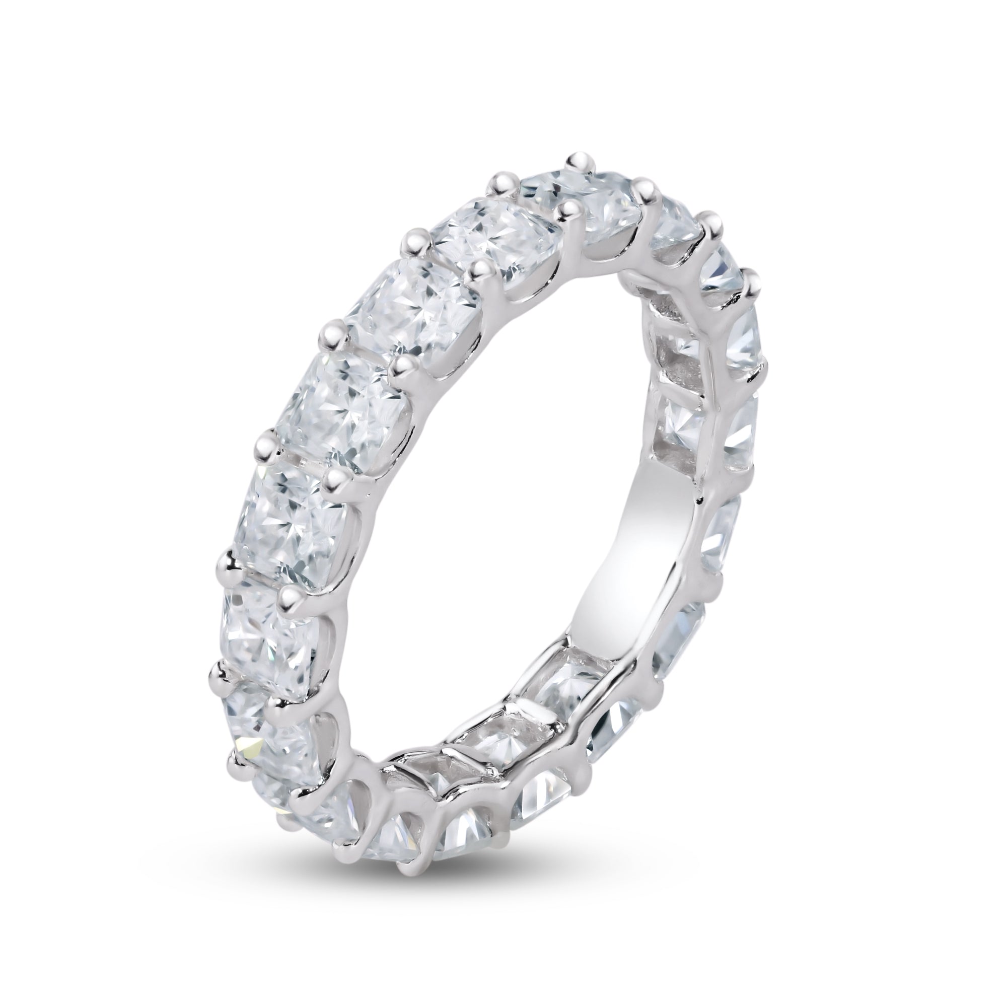 Anillo de eternidad de moissanita de 3,8 mm en plata de ley 925 rodiada - MGMR00006