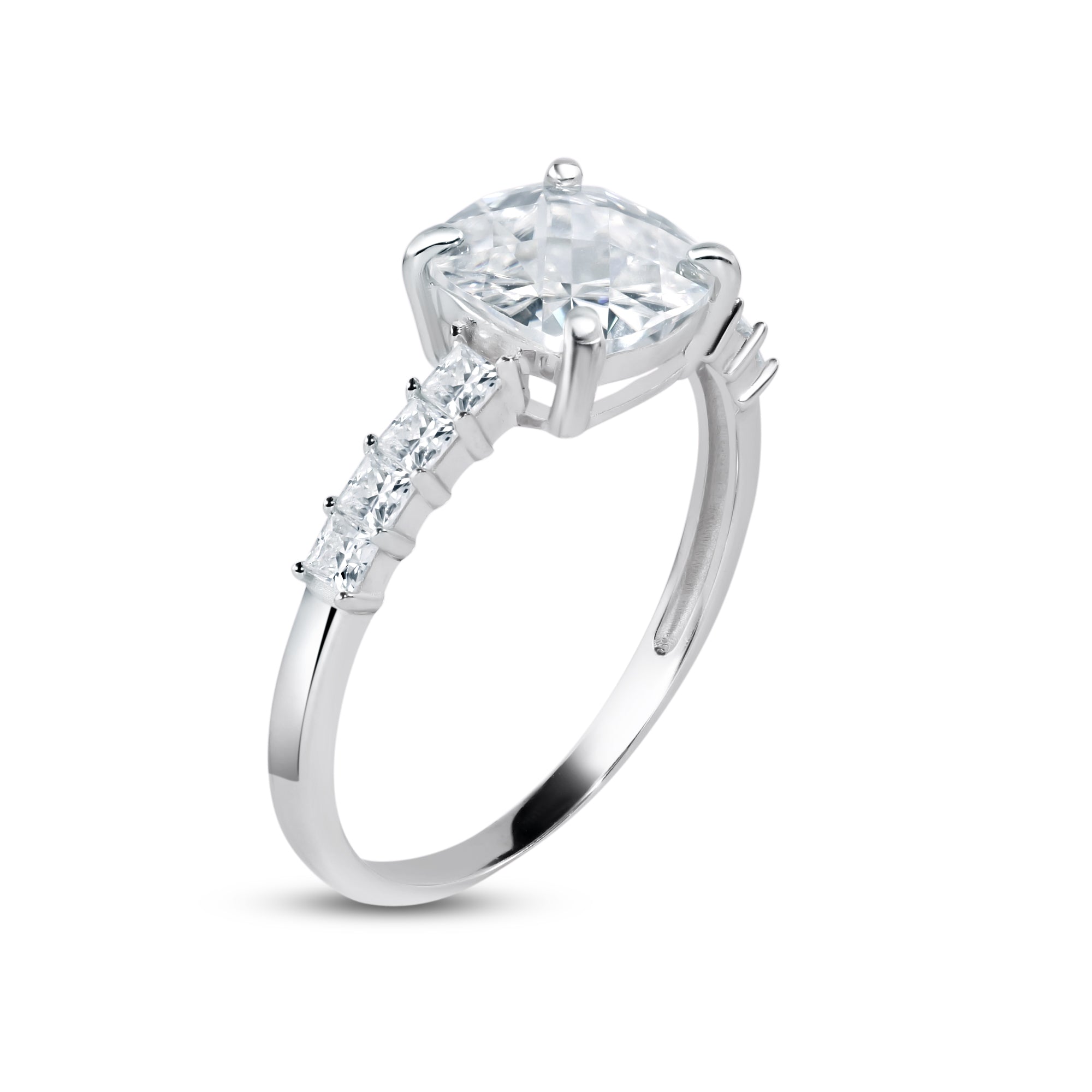 Anillo de compromiso de plata de ley 925 rodiada con piedra cuadrada de moissanita - MGMR00011