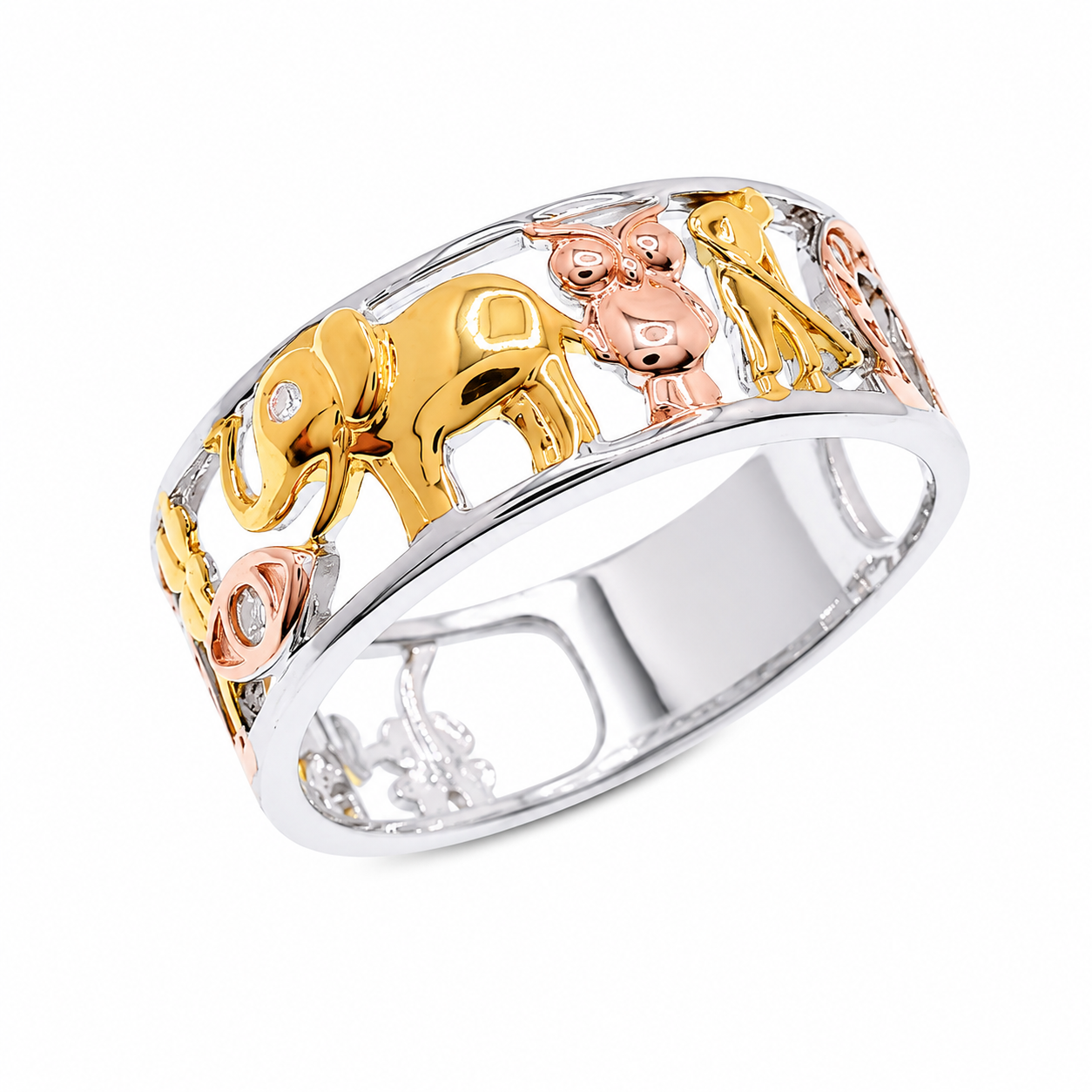 Three-Tone Plated 925 Sterling Silver Moissanite Lucky Charm Band