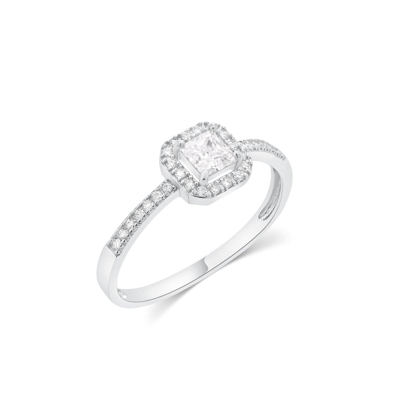 Rhodium Plated 925 Sterling Silver Moissanite Halo Setting Pave Ring - MGMR00058