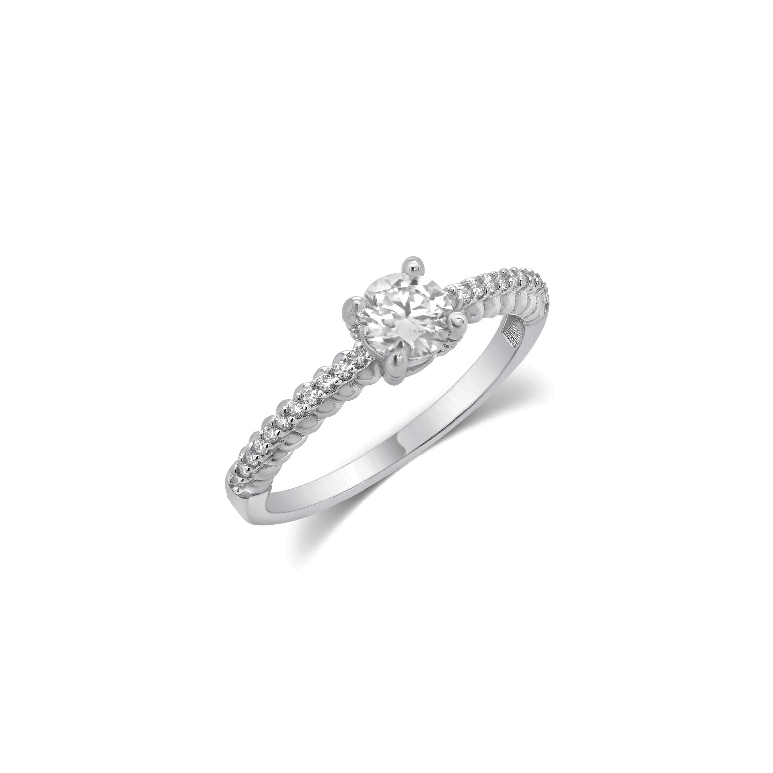 Rhodium Plated 925 Sterling Silver Moissanite Solitaire Pave Ring - MGMR00059
