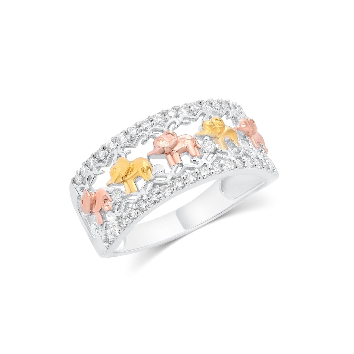 Three-Tone Plated 925 Sterling Silver Moissanite Elephant Pave Ring - MGMR00071
