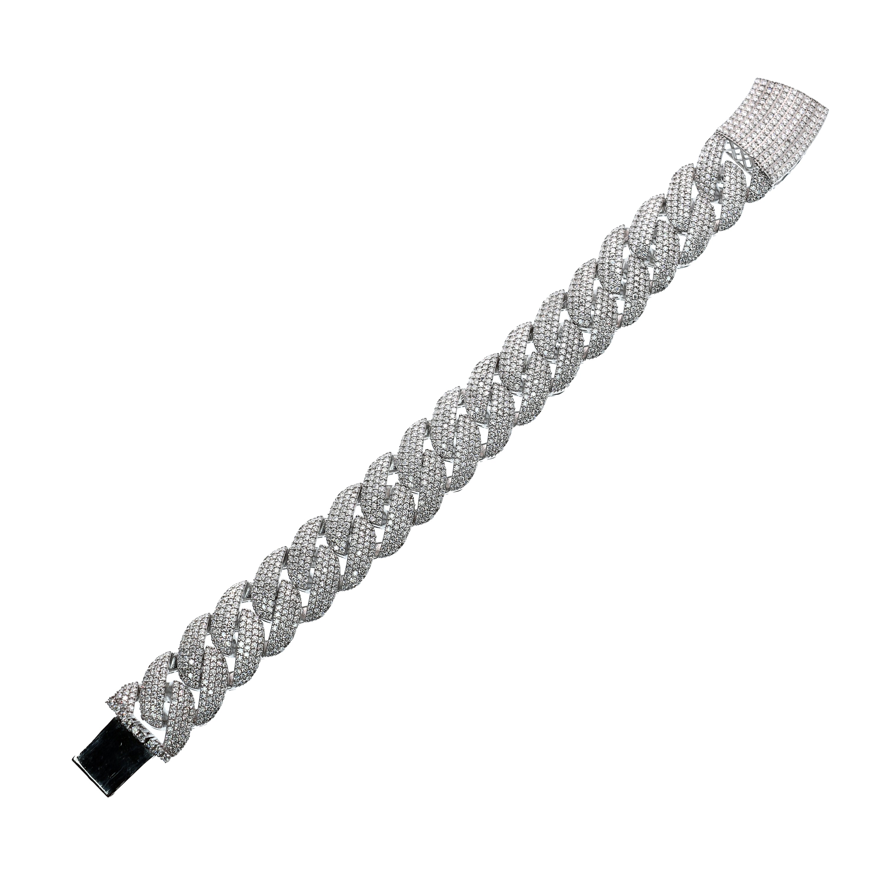 Rhodium Plated 925 Sterling Silver Pave Moissanite Iced Out Cuban Link 13mm Bracelet - MPAB00110