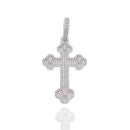 Rhodium Plated 925 Sterling Silver Moissanite Fleur-De-Lis Cross Encrusted 24.5mm x 37.6mm Pendant - MPAP0002
