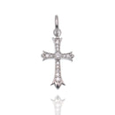 Rhodium Plated 925 Sterling Silver Moissanite Encrusted Fleur-De-Lis Cross 11mm x 18mm Pendant - MPAP0003