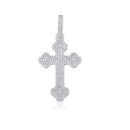 Rhodium Plated 925 Sterling Silver Moissanite Fleur-De-Lis Cross Encrusted 24.5mm x 37.6mm Pendant - MPAP0002