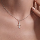 Rhodium Plated 925 Sterling Silver Moissanite Encrusted Fleur-De-Lis Cross 11mm x 18mm Pendant - MPAP0003