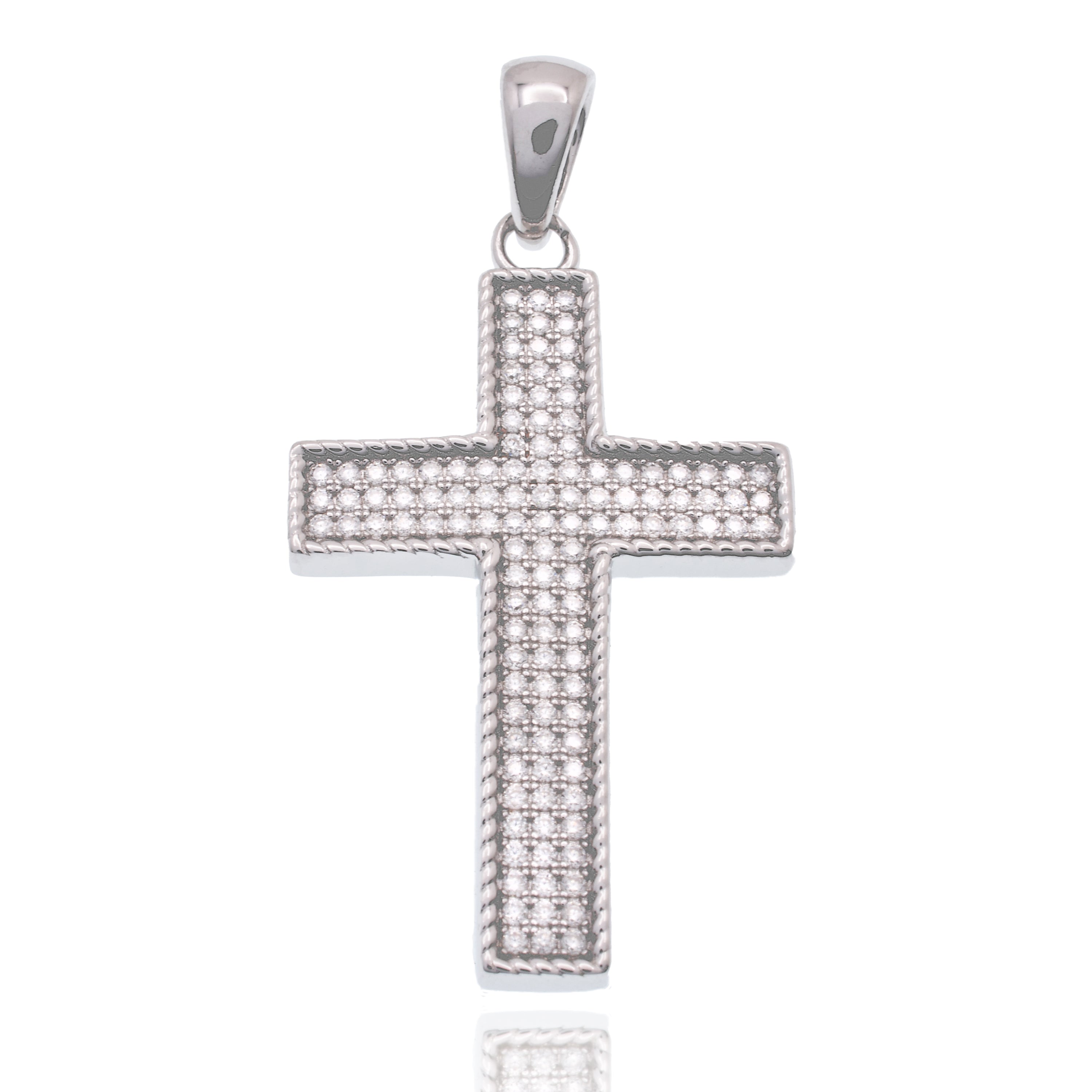 Colgante hip hop con cruz de circonitas cúbicas en plata de ley 925 rodiada - SLP00193