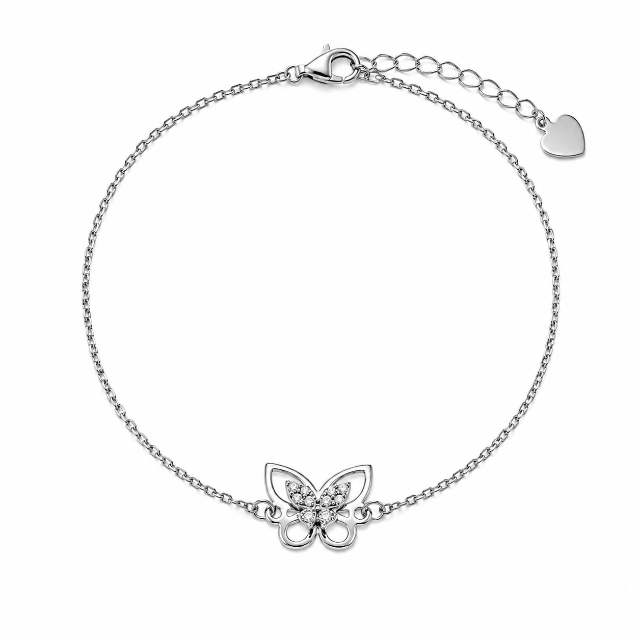 Rhodium Plated 925 Sterling Silver Moissanite Flutter Butterly Bracelet - MTGB00021