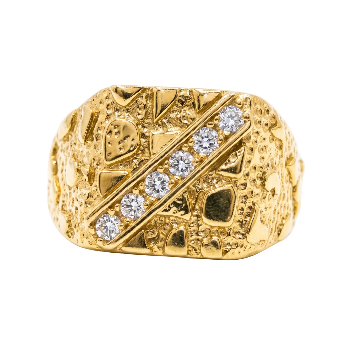 Gold Plated 925 Sterling Silver Moissanite Men's Nugget Diagonal Band Ring - MTGR00038GP