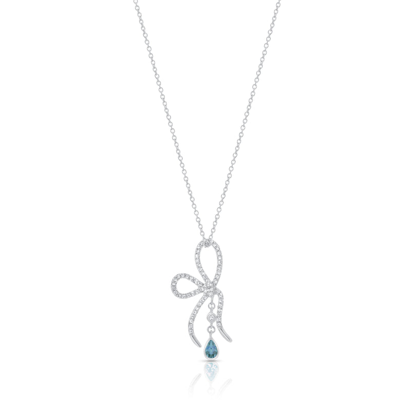 Rhodium Plated 925 Sterling Silver Color Bow Necklace - N000003