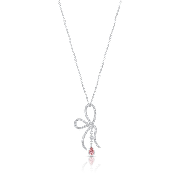 Rhodium Plated 925 Sterling Silver Color Bow Necklace - N000003
