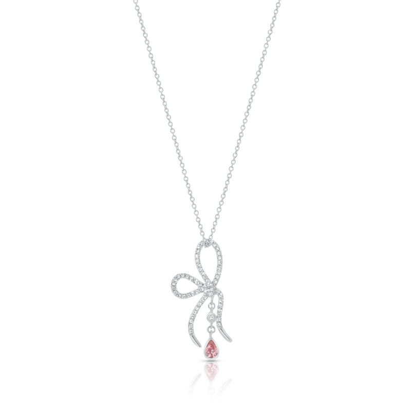 Rhodium Plated 925 Sterling Silver Color Bow Necklace - N000003