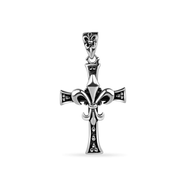 Oxidized 925 Sterling Silver Fleur De Lis Cross Pendant - OXP00014