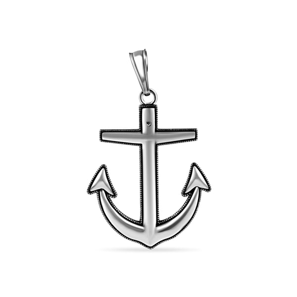 Oxidized 925 Sterling Silver Anchor Pendant - OXP00018 | Silver