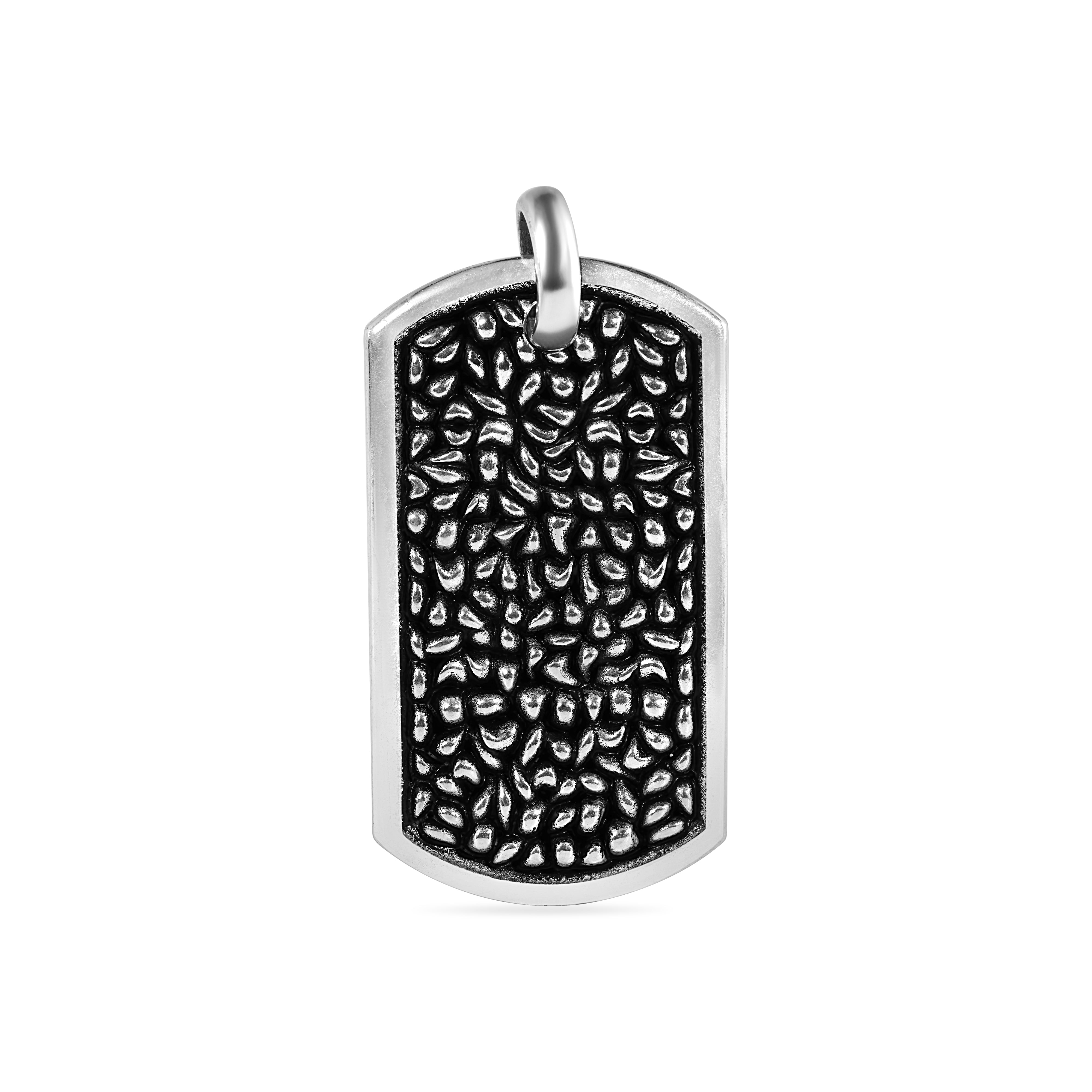 Silver 925 Oxidized Textured Dog Tag Pendant - OXP00030 | Silver