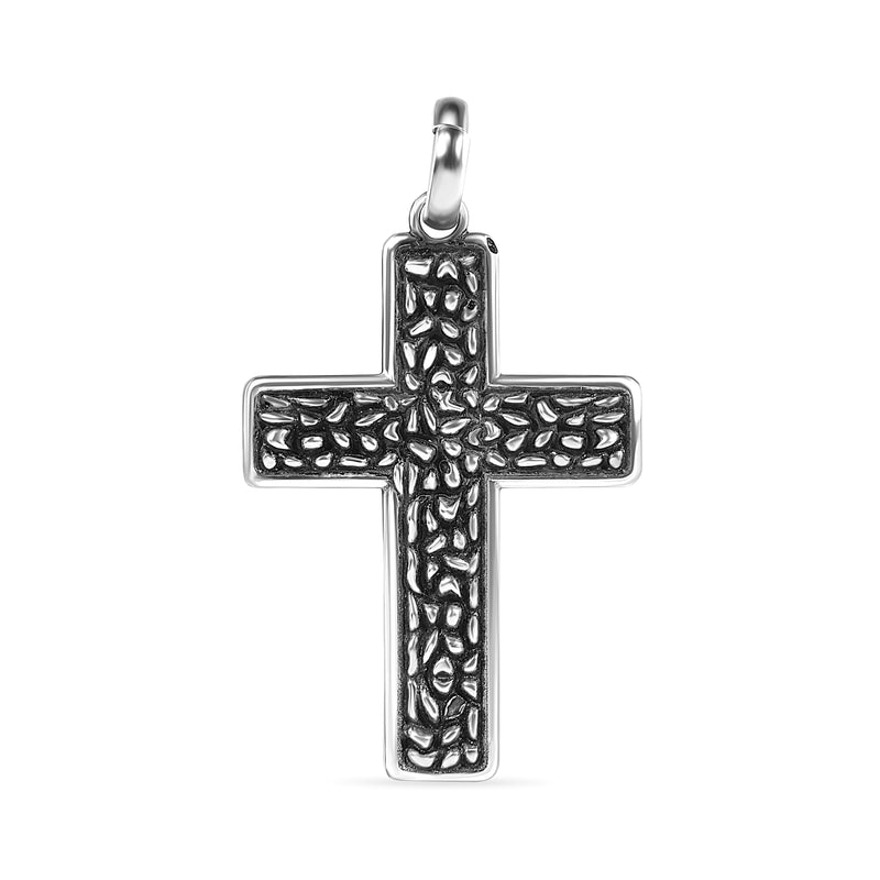 Oxidized 925 Sterling Silver Textured Cross Pendant - OXP00032