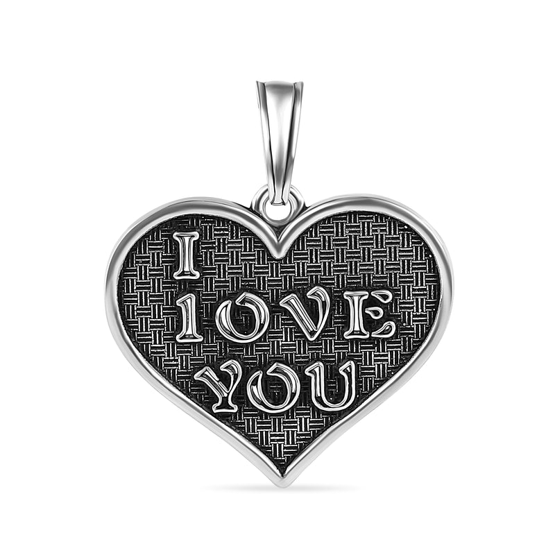Oxidized 925 Sterling Silver I LOVE YOU Heart Pendant - OXP00045