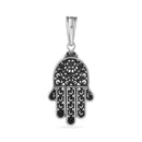 Oxidized 925 Sterling Silver Hamsa Hand Charm Pendant - OXP00047