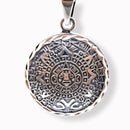 Oxidized 925 Sterling Silver Diamond Cut Puffed Aztec Mayan Calendar 3D Pendant - OXP00063