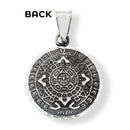 Oxidized 925 Sterling Silver Diamond Cut Puffed Aztec Mayan Calendar Double Sided Pendant - OXP00068