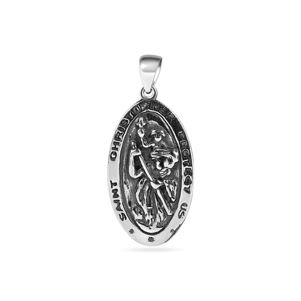 925 Sterling Silver Saint Christopher Oxidized Pendant - STP01169