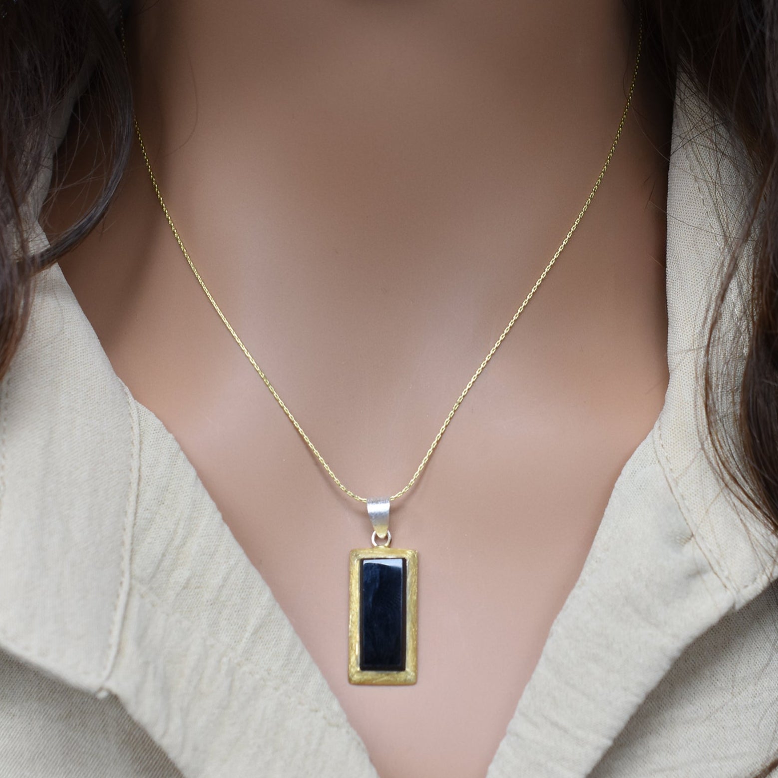 Clearance-Three-Tone 925 Sterling Silver Bar Pendant - SPP00046