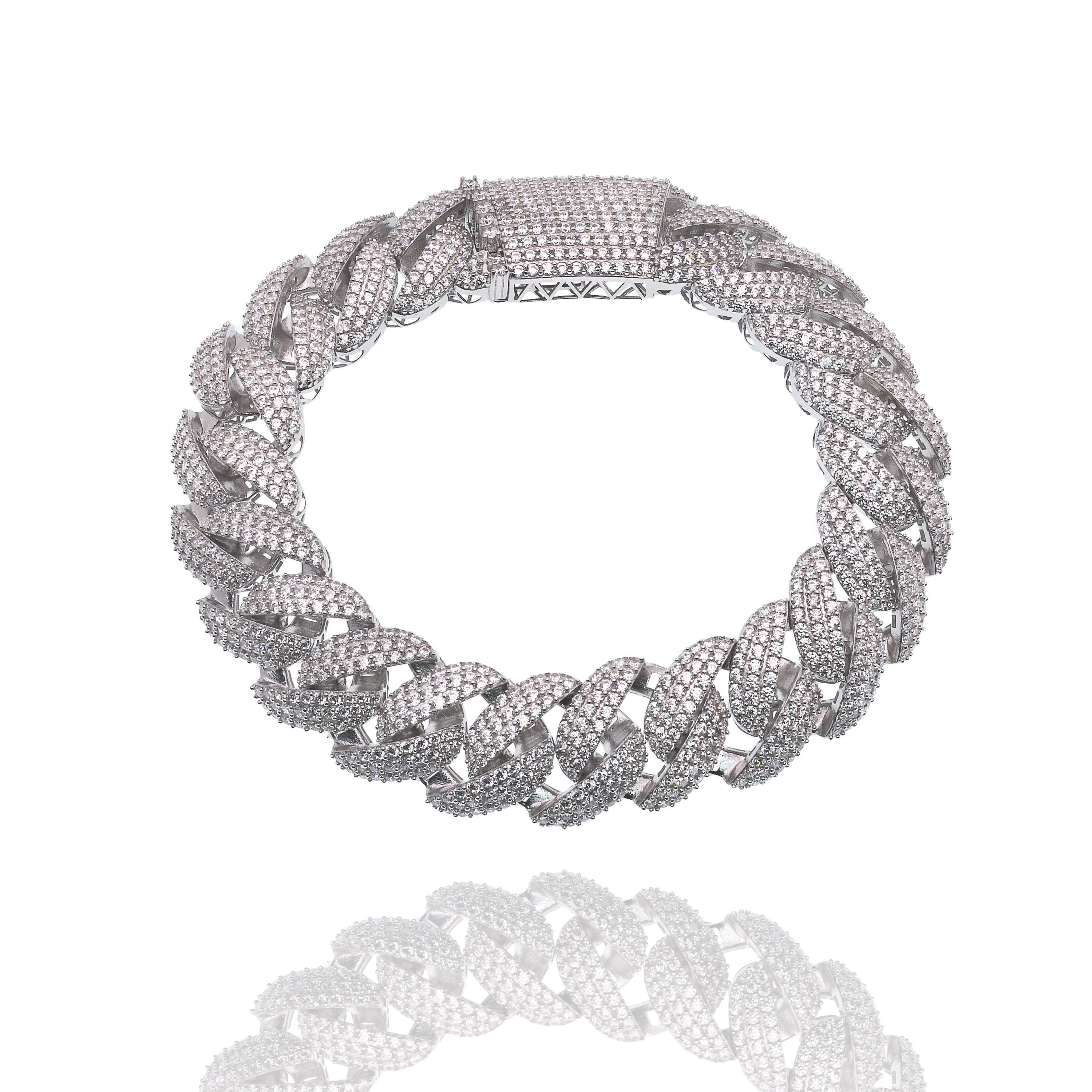Rhodium Plated 925 Sterling Silver Pave CZ Iced Out Cuban Link 13mm Ch