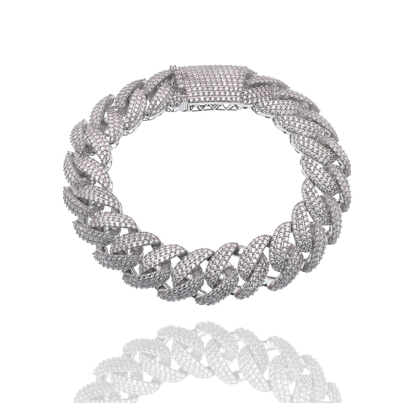 Rhodium Plated 925 Sterling Silver Pave CZ Iced Out Cuban Link 17mm Chain or Bracelet - PAN00244