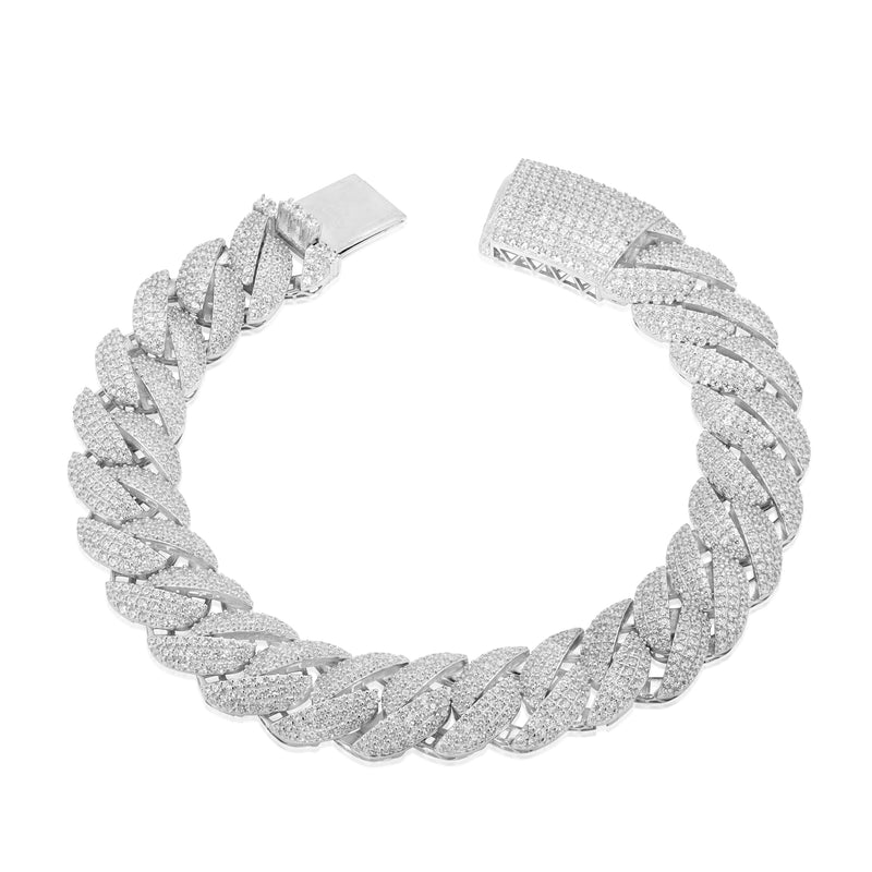Rhodium Plated 925 Sterling Silver Pave CZ Iced Out Cuban Link 13mm Chain or Bracelet - PAN00242