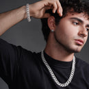 Rhodium Plated 925 Sterling Silver Pave CZ Iced Out Cuban Link 15mm Chain or Bracelet - PAN00243