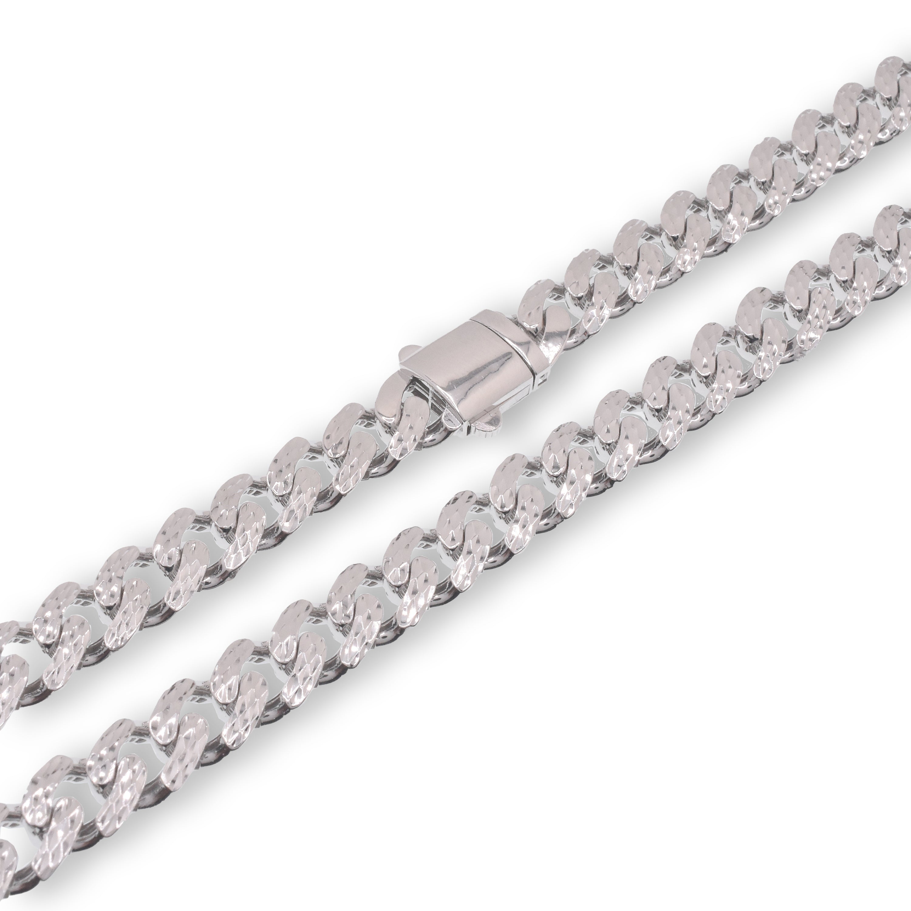 Rhodium Plated 925 Sterling Silver Diamond Cut Miami Curb Link 10.5mm Chain - GMN00246